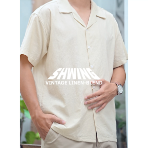 เสื้อเชิ้ตแขนสั้น ลินินผสม SHWING ทรงญี่ปุ่นวินเทจแขนสูง รุ่นใหม่ VINTAGE LINEN-BLEND