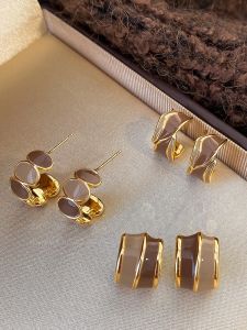 Irregular Drop Glaze Earrings Womens Fashion Sensation Coffee Color C Type Luxury Feelings Ear Jewelry Geometric Pattern