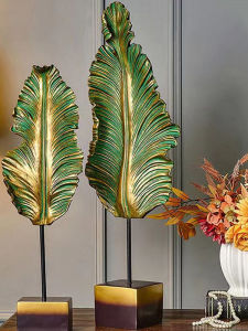 จุดตกแต่งห้องนั่งเล่นสไตล์จีนใหม่หรูหราพร้อมใบไม้ของกล้วย ชั้นวางเครื่องใช้ในร้านกาแฟ ตกแต่งมุมโซฟา ชั้นวางเครื่องประดับ