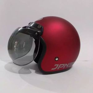 Helm Bogo Retro Dewasa Jpn Original Full Leher Kaca Datar Warna Hitam Doff