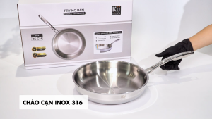 Chảo rán inox 316 size 26cm lòng cạn KUCHEN KU FP261316 - Bảo hành 10 năm