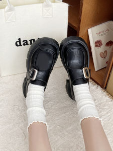 Womens Mary Jane JK Flats Thick Bottom Slip-On Shoes Spring 2025 Vintage College Style Magic Tape Black PU Leather Shoes