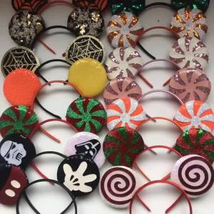 Disney | Mikcey Mouse Ear Headbands Without Bow Hairbands Hair Accessories Glitter Party Christmas Halloween Decoration Cosplay Costume
