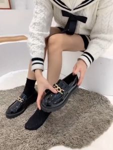 Patent Leather Chain Loafers Womens Low Heel Casual Shoes Korean Student Shoes