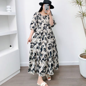 Summer New plus Size A-Line Long Dress Slimming Korean Style Artificial Cotton Beach Skirt Cotton Silk Womens Dress