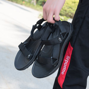 Summer Mens Sandals 2024 New Slippers Trend Anti-slip Soft Bottom Versatile Sports Casual Beach Shoes Lightweight Magic Tape Pure Color Flat Heel EVA