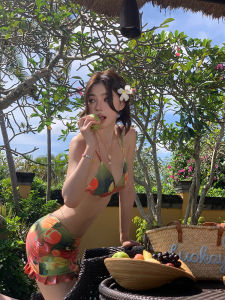 Dopamine Fruit Short Skirt Bikini Womens Two-Piece Swimsuit Slimming Chain Design Holiday Beachwear Nylon Polyester Fabric