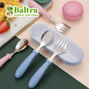Baltra Spoon Forks Box Kids Stainless Steel Kids Cutlery Portable Baby Feeding Utensils Baby Spoons Baby Tableware Set
