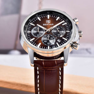 Đồng Hồ Đeo Tay Nam BENYAR 46mm Máy Quartz Chống Nước 50M Kính Sapphire Thương Hiệu Cao Cấp Quà Tặng Dây Da Đánh Dấu Số Ả Rập