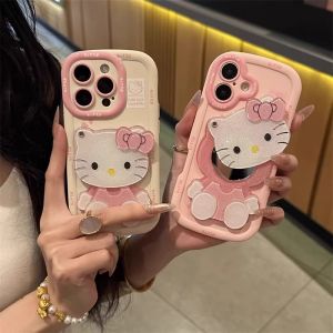 Kitty Makeup Mirror Phone Case Full Cover Anti-Fall for Apple 16 iPhone 15 pro Max New Model Apple 16e iPhone 14/13/12/11 Womens XS Max/XR/7 plus