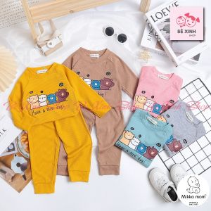 [Cực hot] Bộ quần áo đồ ngủ dài tay cho bé gái bé trai Mikko Mom Đồ ngủ thu đông chất thun gân cho bé trẻ em HELLO GẤU Bé xinh shop