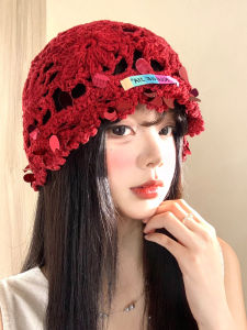 BAOYINFEI | Red Bling Hand-Knitted Hats Breathable