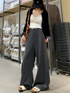 Gray High Waist Straight Leg Pants Draped Loose Wide Leg Casual Trousers for Women Autumn Winter New Style Comfortable Fit