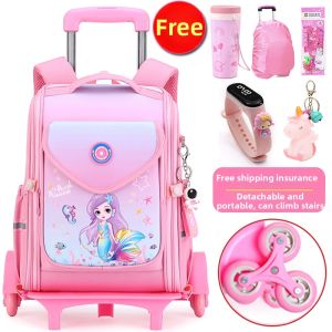 Waterproof 6-Wheel Trolley School Bag for Girls