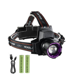 395nm UV Headlamp Black Light Rechargeable Ultraviolet Headlight 18650 Zoom Long shot Head Torch for Hunting Pet Urine Detector