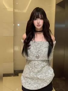 CHANGTONG | Áo Knit Dáng Rộng Kiểu Retro Vai Trễ