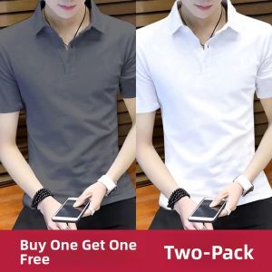 Summer New Style Mens Polo Shirt Short Sleeve Turn-down Collar Slim Fit Pure Color Versatile Breathable Business Casual Top