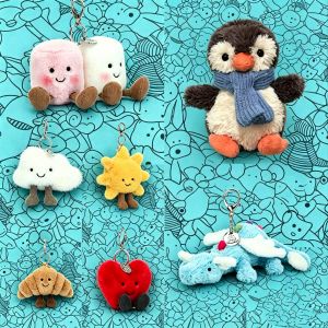 JC Soft Plush Dragon Keychain Fluffy White Dragon Bag Charm Pendant Cute Stuffed Animal Key Ring for Backpack Unique Gift