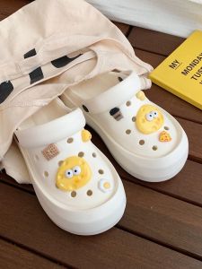 Cute Cheese Biscuit Parent-Child Thong Shoes Summer EVA Fashion Thick Bottom Two-Way Wear Head Covered Sandals for Women