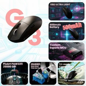 ATTACK SHARK | ATTACK SHARK G3 Wireless Gaming Mouse Tri-mode 2.4G Wireless/Bluetooth/Wired,25000 DPI Ultra Lightweight,PAW3311for PC/MAC/Wins