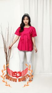 Atasan Blouse Ribbito Polos Lengan Pendek Pita Jumbo Bigsize Premium Fashion