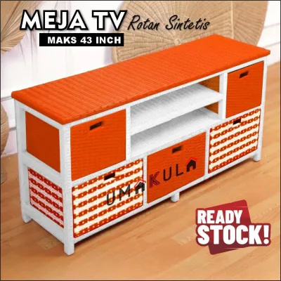Meja TV Rotan Sintetis Rak 6 Model Terbaru 2026 Maks 43 Inch Ready Stock