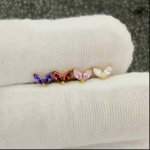 1PC G23 Titanium 2 Marquise CZ Labret Piercing Internally Threaded Tiny Cartilage Stud Helix Conch Tragus Earrings Jewelry 16G