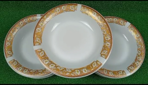 Piring Keramik 1 Lusin 12 pcs Aesthetic Murah 9074 Gold