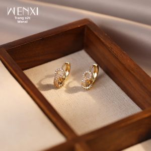 WENXI | Bông Tai Hình Vòng Tròn Đính Kim Cương Sang Trọng Màu Vàng