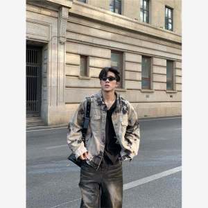 Loose Fit Tie Dye Denim Jacket for Men And Women Autumn New Style Retro Hip Hop American High Street Trendy Outerwear