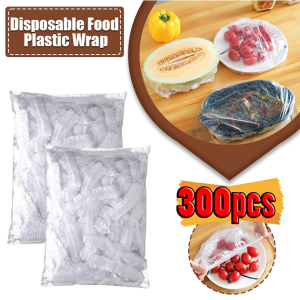 300pcs Disposable Elastic Food Fresh Keeping Bags / Stretch Plastic Wrap Bowl Covers / Food Storage Covers for Family Outdoor Picnic / Plastic Sealing Stretch Adjustable Bowl Lids