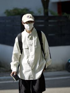 Retro Japanese Style Patchwork Sleeve Bubble Cotton Striped Shirt Mens Womens Autumn College Style Trendy Outerwear