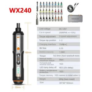 Worx | Worx 4V Electric Screwdriver Set WX242/240 Portable Cordless Electric Screwdriver Mini Drill Home Repair Electric Tool