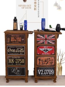 American-Style Painted Iron Solid Wood Chest of Drawers Locker Barber Special Tool Car Vintage Storage Cabinet Industrial Style Complete Set