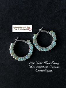 [D.T.C Crystals] 25mm Mint Hoop Earrings Wire-wrapped with Swarovski Element Crystals