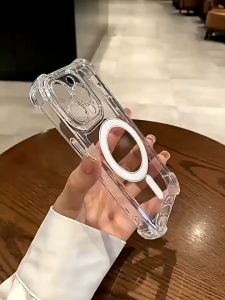 Luxury Airbag Shockproof Phone Case for Iphone 15 Pro Max 14 13 12 11 Pro Max Space Casing Transparent Magnetic Back Cover