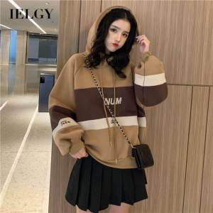 IELGY Womens clothes hooded long sleeves plus velvet sweater casual fashion letters loose all-match