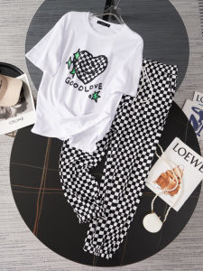 SHUQINGLAI | Cotton Summer Loose Sportswear Set Short Sleeve Long Pants For Petite Women