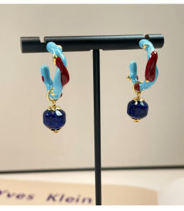 Retro Chinese Style Earrings Unique Luxury Natural Lapis Lazuli Drop Earrings Forest System Artistic Ancient Style Jewelry