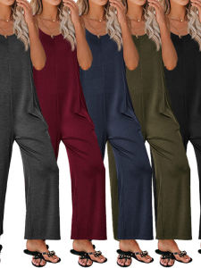 Loose Straight Strap Jumpsuit Solid Color High Waist Long Pants Street Style Casual Summer Fashion Tagkita Brand