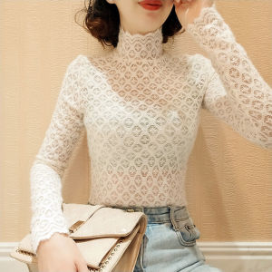 chaqi | Lace Base Layer Shirt Womens Thickened Inner Wear Stylish Autumn Winter Versatile High End Match Sweater Top Fleece Lined