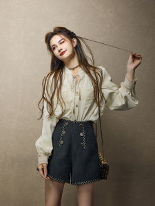 TUNT Spring Autumn Low Profile Small Rich Women Weave Belt Elastic Back Waist Short Pants High Waist Short Shorts Polyester Blend