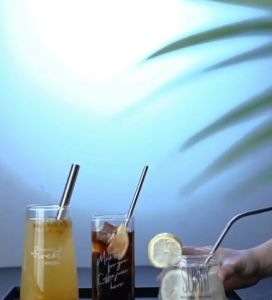 Matte 4IN1 Stainless Steel Straws Set Reusable Drinking tube with POUCH Portable Drinkware Flatware Set Kitchen Utensils