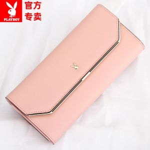 Playboy กระเป๋าสตางค์ผู้หญิงแบบใหม่กระเป๋าคลัทช์หนังแท้กระเป๋าสตางค์แบบยาวความจุขนาดใหญ่กระเป๋าสตางค์แฟชั่นเรียบง่ายสไตล์เกาหลี