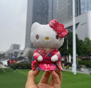 LDCX | Kimono Kitty Plush Bag Charm Cute Stuffed Doll Keychain Kawaii Soft Toy Pendant Girls Sweet‑style Key Holder My Melody