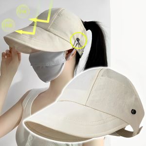 Foldable Wide Brim Ponytail Sun Hat Drawstring Adjustable Caps Women Empty Top Beach Hat Summer Quick-dry Visor Fisherman Cap