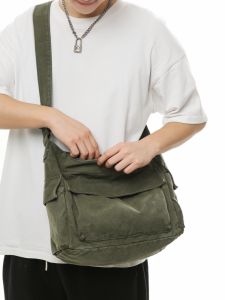 Retro Washed Canvas Messenger Bag with Extended Strap for Men And Women Casual Crossbody Satchel Soft Shoulder Bag for Commuting And Travel
