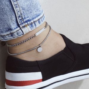 Lắc chân nam nữ titan dây xích phối dây tròn phong cách cá tính dây đơn và dây đôi