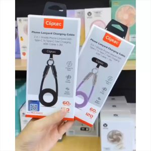 CLIPTEC MCC206CC 2 IN 1 MOBILE PHONE LANYARD WITH TYPE C TO C FAST CHARGING CABLE 60W 1.2M