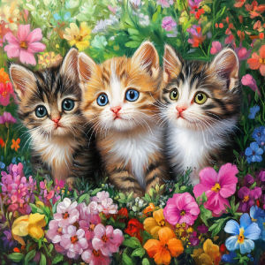 Huacan Diamond Painting Cat Flower Diamond Embroidery Animal Complete Kit Rhinestone Pictures